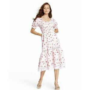 Loveshackfancy x Target Pink Floral Midi Dres Size XSmall Coquette Lace Romantic